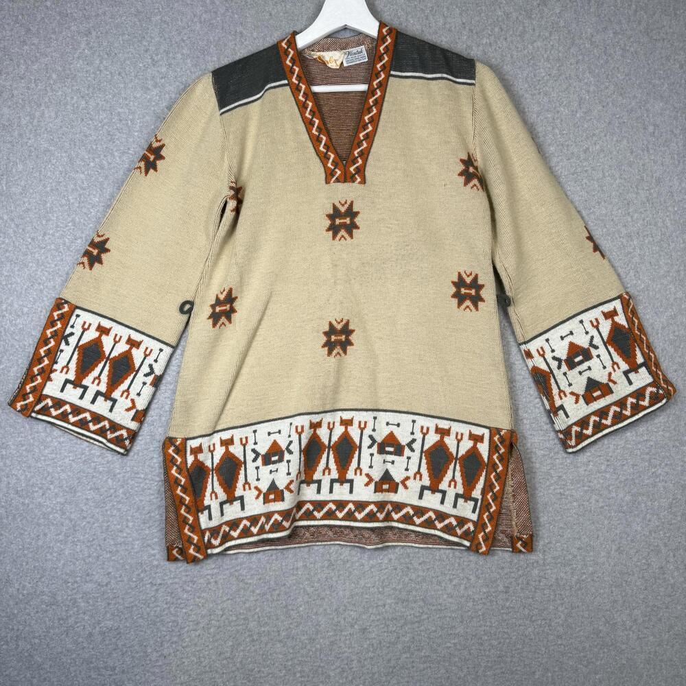Vintage 70s Sabra Wintuk Women's Size Small Aztec Acrylic Blend Pullover Tunic